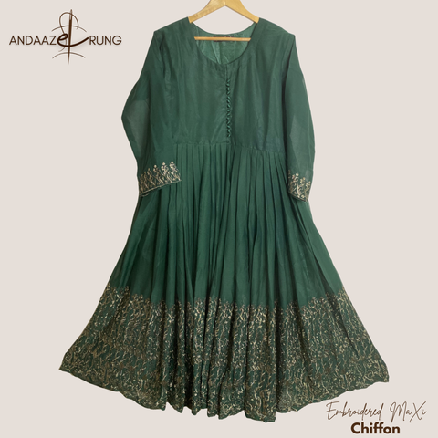 Green Embroidered Chiffon Maxi – 3 Piece Stitched Suit