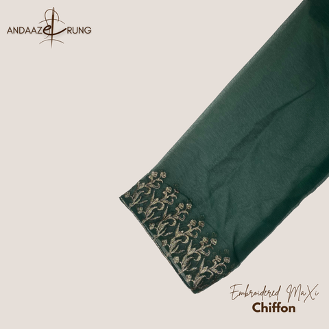 Green Embroidered Chiffon Maxi – 3 Piece Stitched Suit