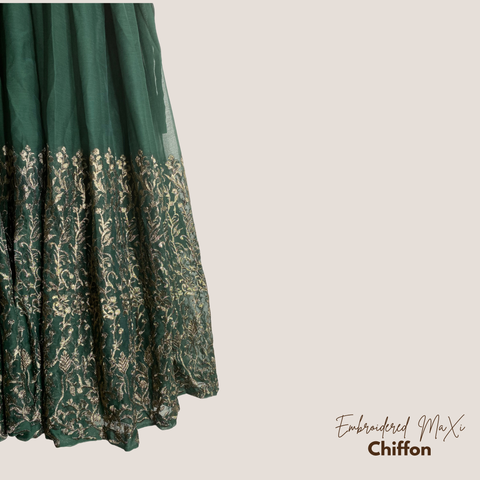 Green Embroidered Chiffon Maxi – 3 Piece Stitched Suit