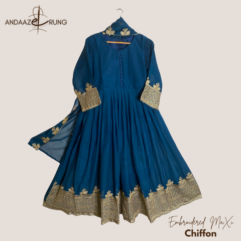Zinc Embroidered Chiffon Maxi – 3 Piece Stitched Suit