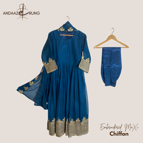 Zinc Embroidered Chiffon Maxi – 3 Piece Stitched Suit