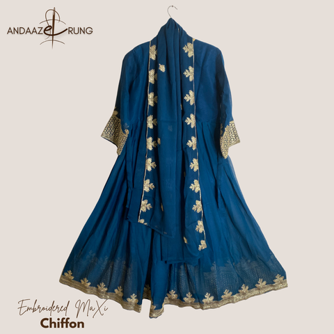 Zinc Embroidered Chiffon Maxi – 3 Piece Stitched Suit