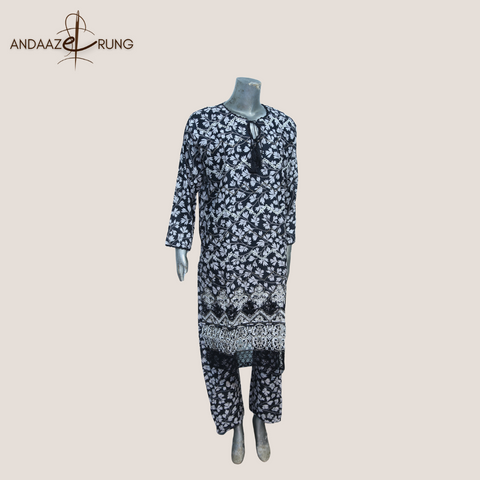 Black Digital Lawn Suit – 3 Piece Stitched Set with Sequence Embroidery & Printed Dupatta