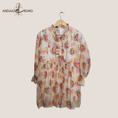 Pink Floral Georgette Shirt – 1 Piece Stitched  with Front Button Detailing