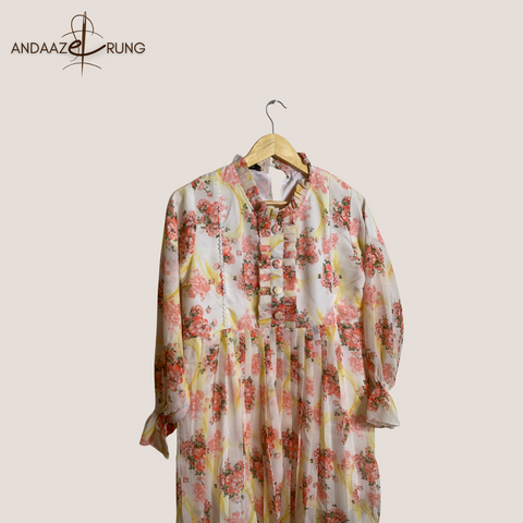 Pink Floral Georgette Shirt – 1 Piece Stitched  with Front Button Detailing