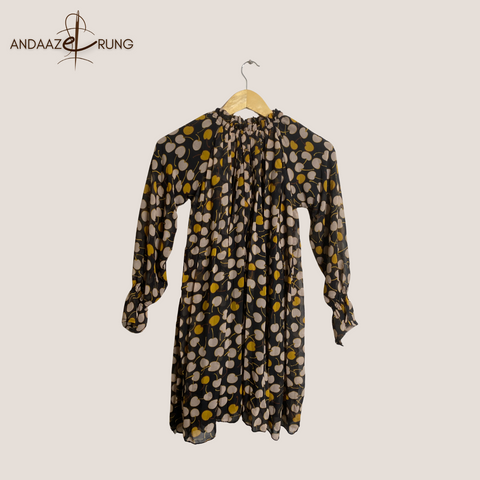 Black Base with Mustard & Beige Accents Shirt-Cherry Printed Shirt in Premium Georgette