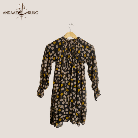 Black Base with Mustard & Beige Accents Shirt-Cherry Printed Shirt in Premium Georgette