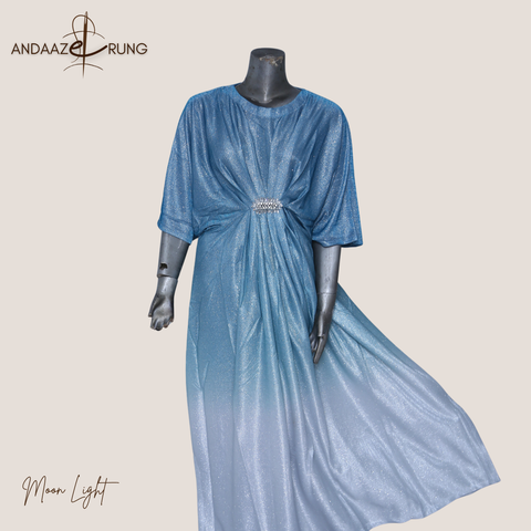 Ombre Blue Moonlight Kaftan – Stitched 2 Piece Set with Silk Trouser