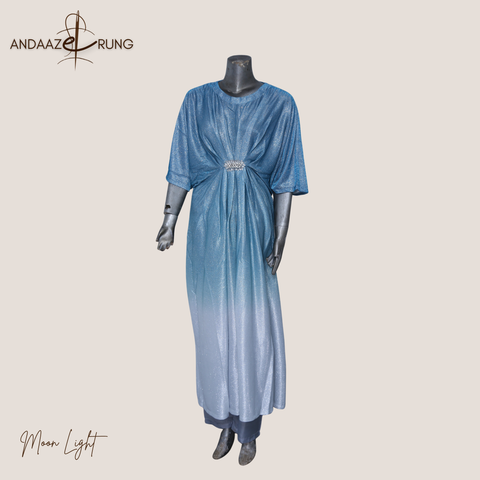 Ombre Blue Moonlight Kaftan – Stitched 2 Piece Set with Silk Trouser