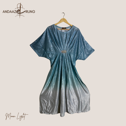 Ombre Blue Moonlight Kaftan – Stitched 2 Piece Set with Silk Trouser