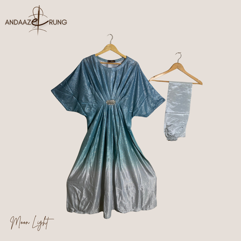 Ombre Blue Moonlight Kaftan – Stitched 2 Piece Set with Silk Trouser